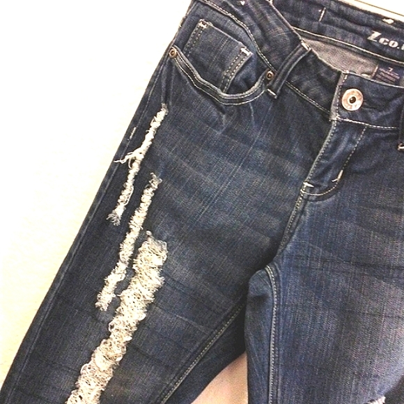 Z.CO Premium Jeans DARK BLUE Distressed High Rise FLARES Size 7 Boot Cut Bohemia - Picture 8 of 14